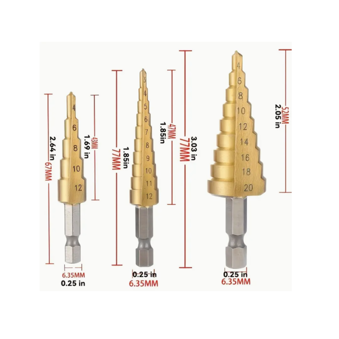 Set De 3 Brocas Mechas Conicas Escalonadas
